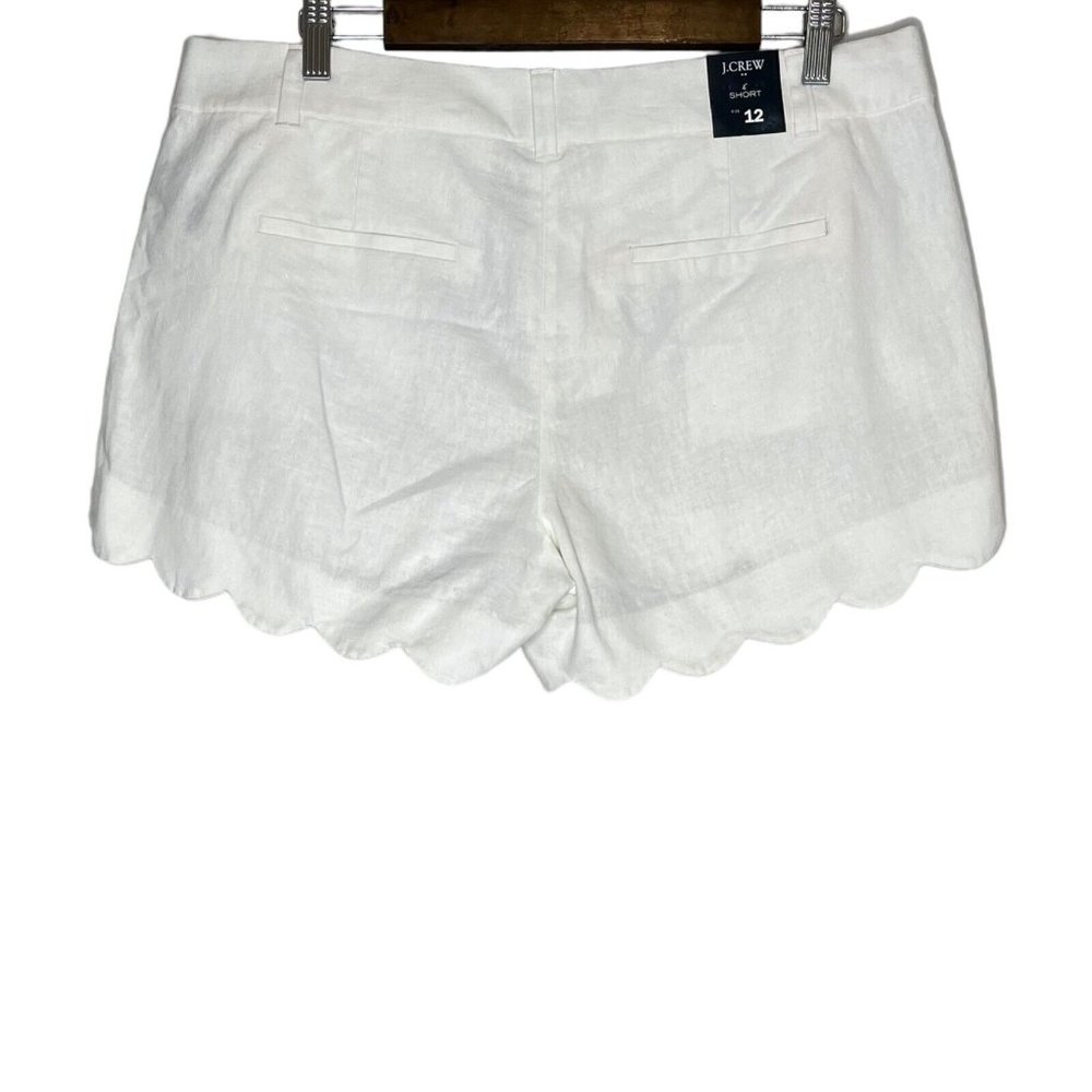J.Crew Factory NWT Women's White Linen Blend Scalloped Hem 4" Shorts Size 12 - Picture 2 of 13
